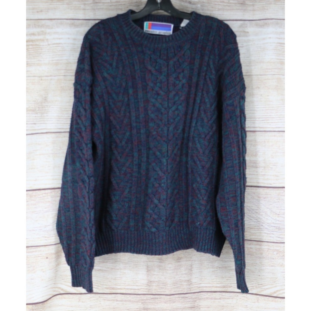 Vintage Sweater Graphix Cable Knit Sweater Mens Large Blue Pullover 90s
